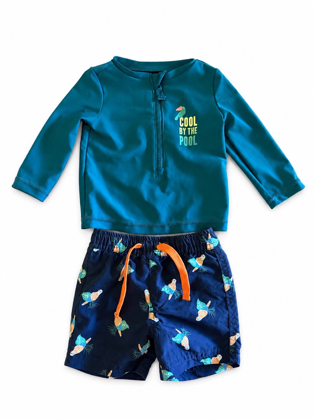Carter’s 3-6 months Long-Sleeve Rash Guard & Navy Parrot Swim Shorts Set